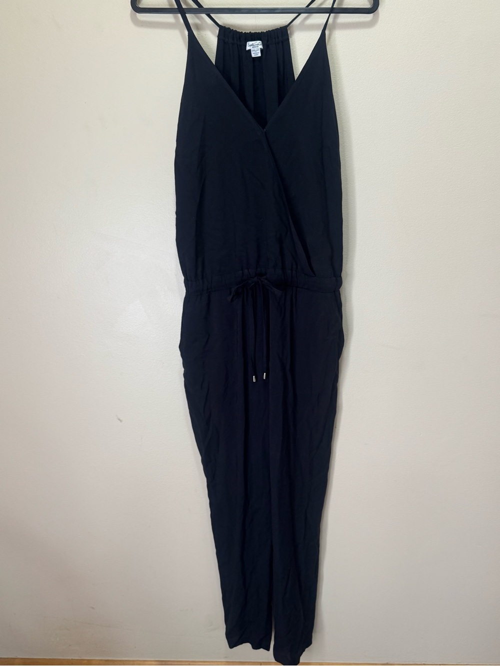 Splendid Black Sleeveless V-Neck Drawstring Jumpsuit
